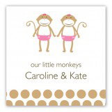 Twin Girl Monkey Pals Square Sticker