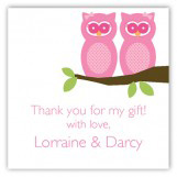 Twin Girl Perched Owls Square Sticker