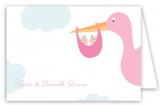 Twin Girl Stork in the Sky Folded Note Card