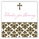 Pink Floral Damask Cross Square Sticker