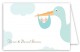 Twin Boy Stork in the Sky Folded Note Card